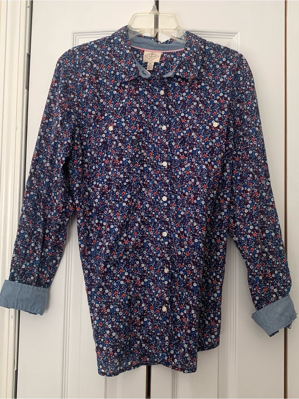 St. John’s Bay Shirt Red Blue Floral 100% Cotton Button Up Women’s 2XL Patriotic